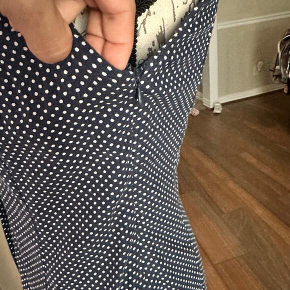 NWT Caroline Constas Gabriella  Preppy Linen Blue, White Polka Dot Dress, Size 4 - Picture 7 of 11